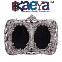 OkaeYa Silver Finish Double Photo Frame (Each Photo Size - 5/7) With Beautiful Velvet Box - Best Gift For Valentine's Day, Mother's Day, Anniversary Gift, Birthday Gift, New Year Gift	 